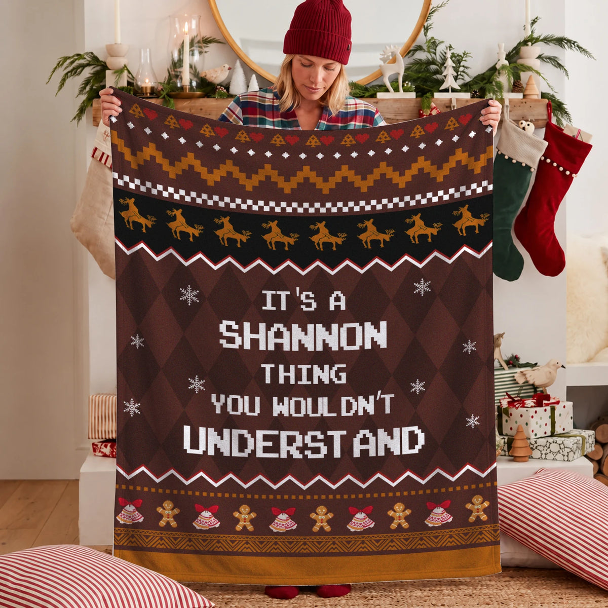 Your Name Thing Funny Deer Brown Christmas Fleece Blanket SHANNON 13K1 BK27