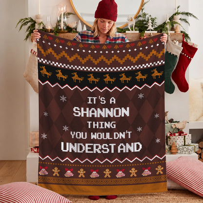 Your Name Thing Funny Deer Brown Christmas Fleece Blanket SHANNON 13K1 BK27