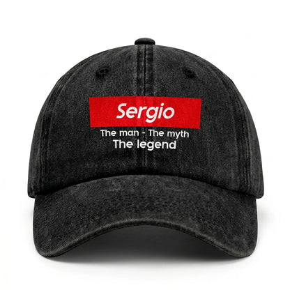 Your Name The Man The Myth The Legend Red Logo Washed Cap SERGIO 13K1 C130PF