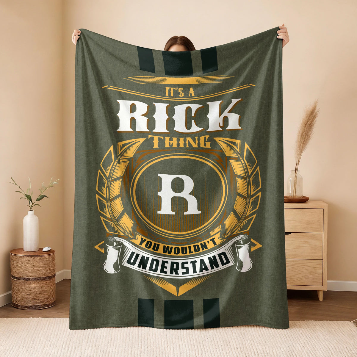 It's A Your Name Thing Olive Green Logo Fleece Blanket RICK 13K1 BK31