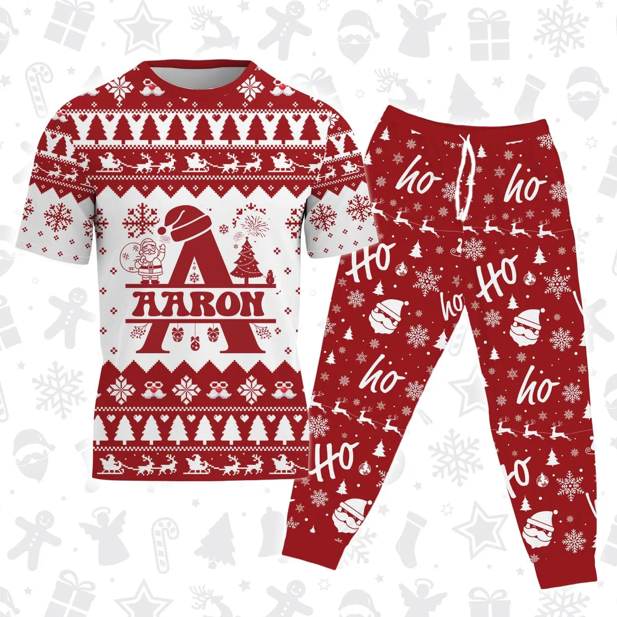 AARON Personalized Christmas T-Shirt Pajama Set - Holiday Gift Outfit 13K1-CR2