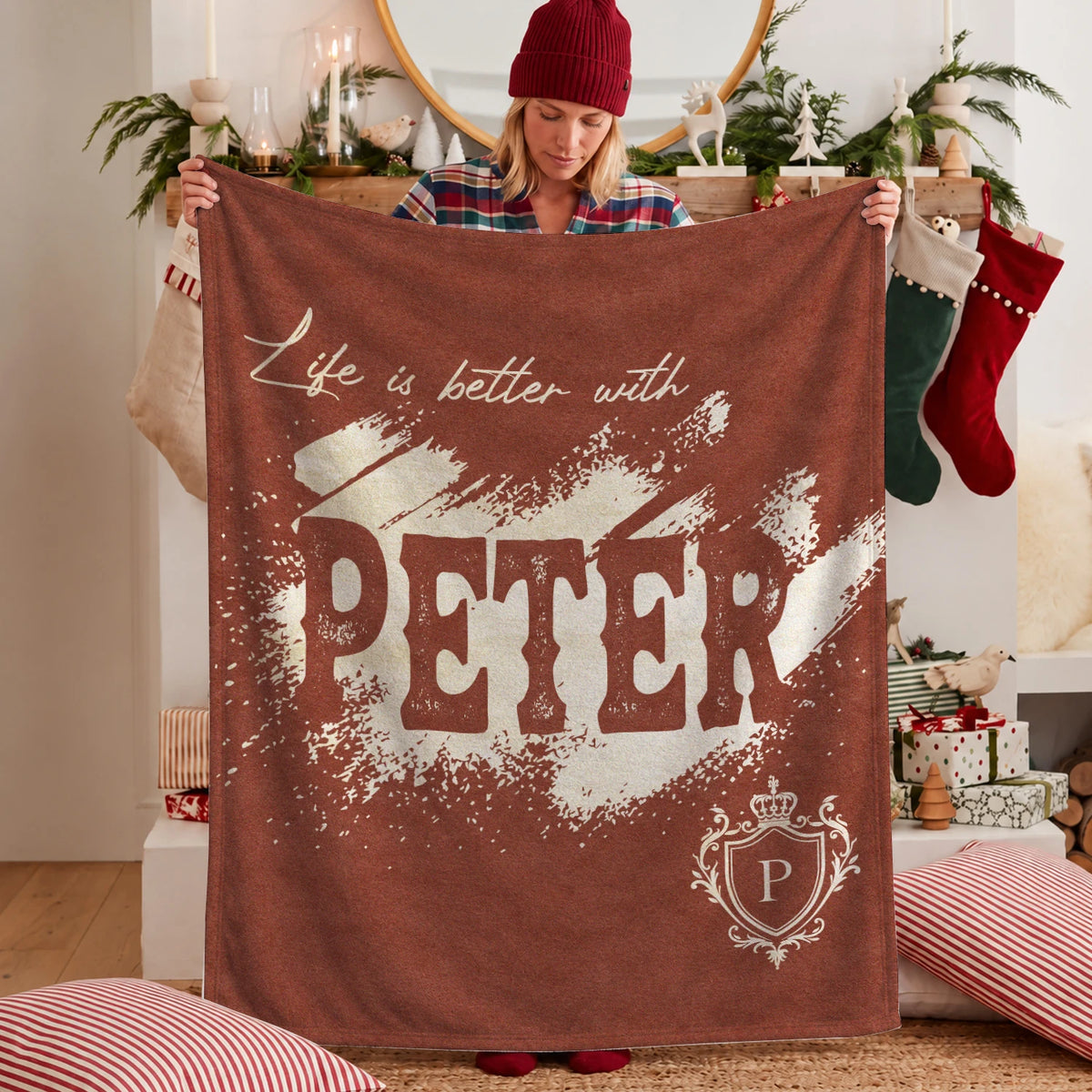 Life Is Better With Your Name Terracotta Cream Fleece Blanket PETER 13K1 BK30