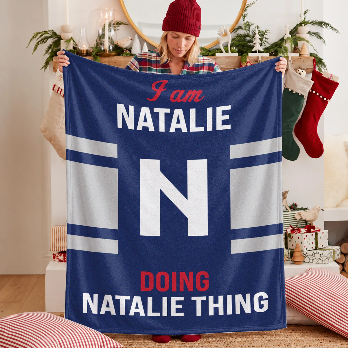 I'm Name Doing Name Things Navy Fleece Blanket NATALIE 13K1 BK51