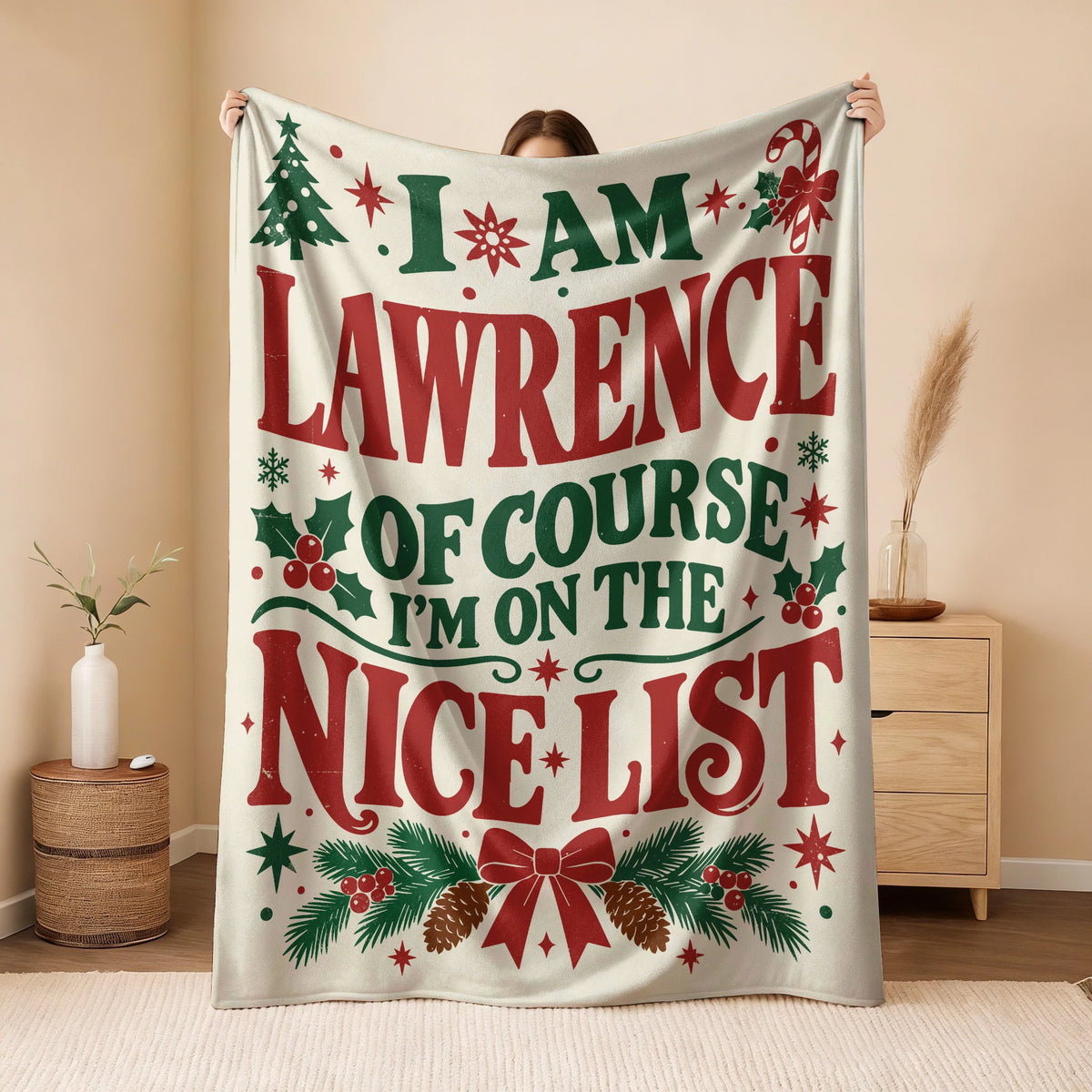 I'm Name Of Course I'm On The Nice List Cream Christmas Fleece Blanket LAWRENCE 13K1 BK59