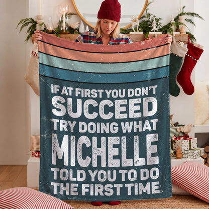 If At First You Don’t Succeed Retro Green Fleece Blanket MICHELLE 13K1 BK29