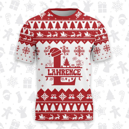 LAWRENCE Personalized Christmas T-Shirt Pajama Set - Holiday Gift Outfit 13K1-CR2