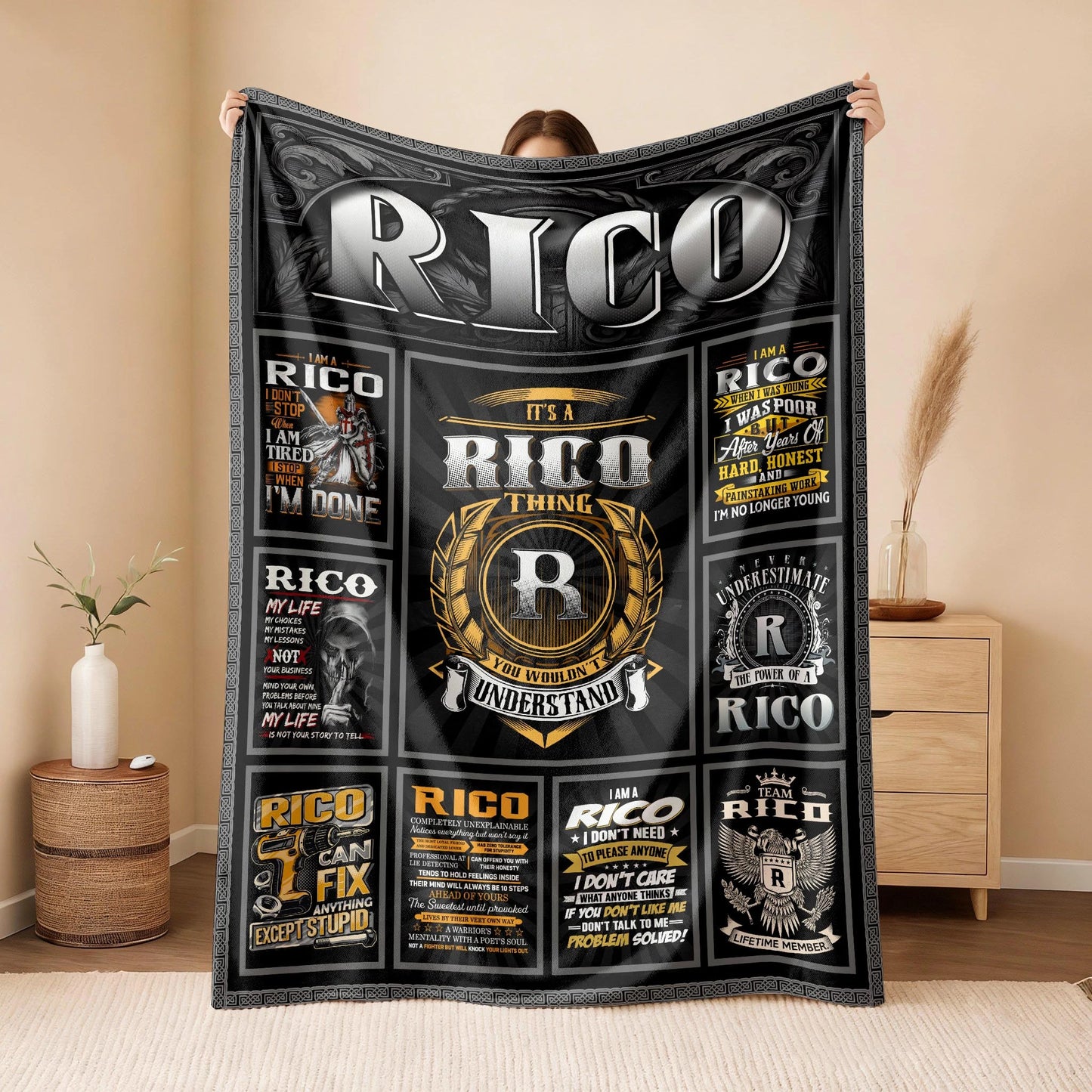 RICO Personalized Blanket | Custom Name Cozy Throw Gift 13K4-BK2