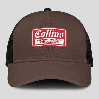 The Man The Myth The Legend Red Logo Brown Mesh Cap COLLINS 13K1 C203PF
