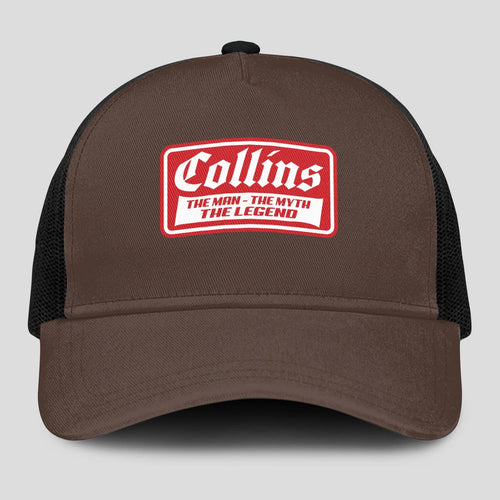 The Man The Myth The Legend Red Logo Brown Mesh Cap COLLINS 13K1 C203PF