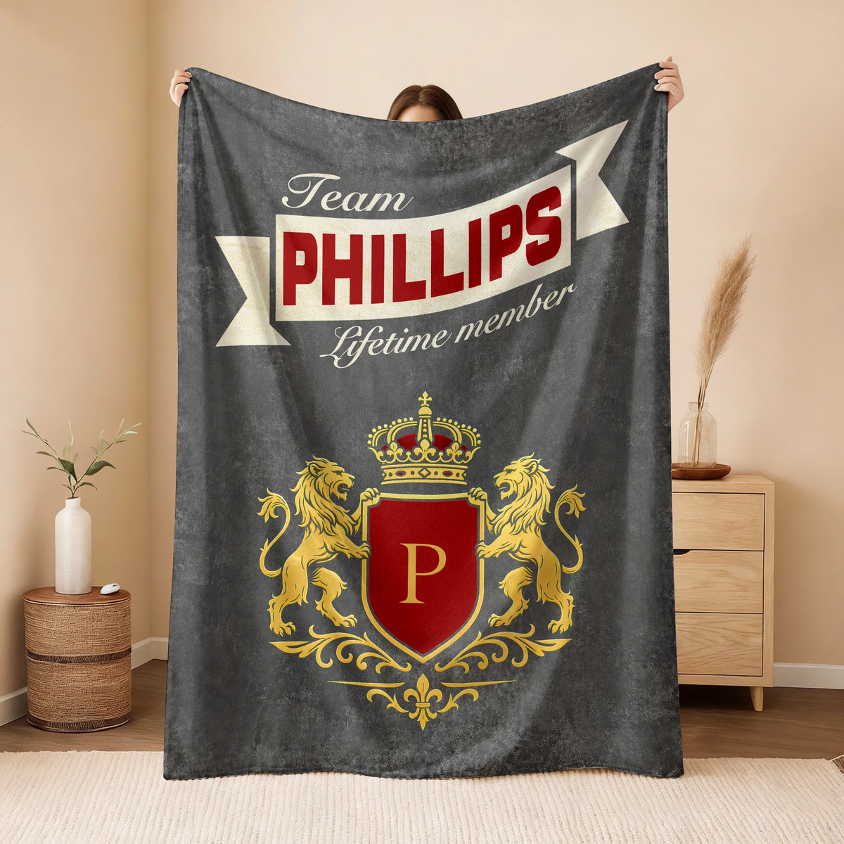 Team Your Name Lifetime Member Charcoal Blanket PHILLIPS 13K1 BK20