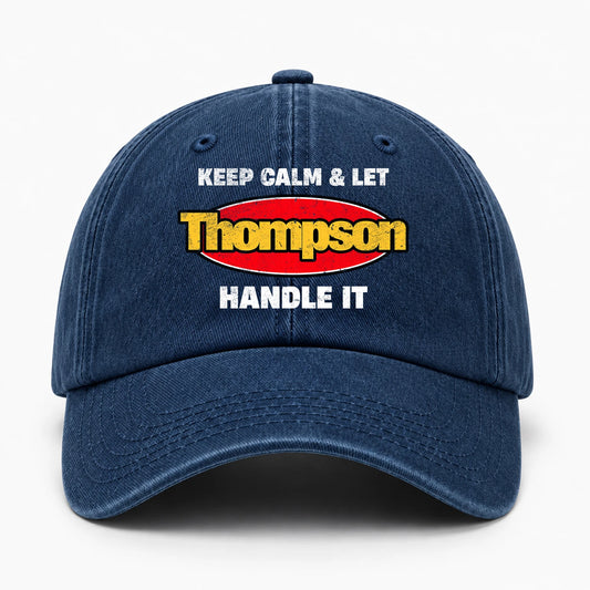 Keep Calm & Let Your Name Handle It Yellow And Red Logo Washed Cap THOMPSON 13K1 C172PF