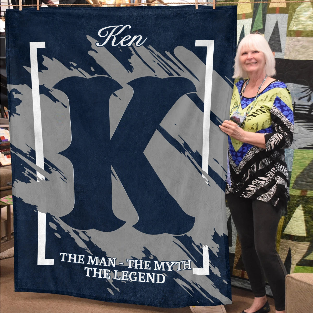 The Man The Myth The Legend Navy Baseball Fleece Blanket KEN 13K1 BK17