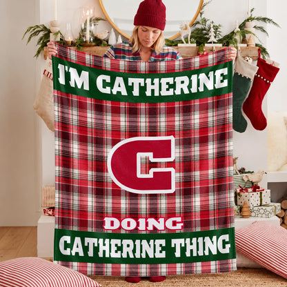 I'm Name Doing Name Things Red Plaid Fleece Blanket CATHERINE 13K1 BK49