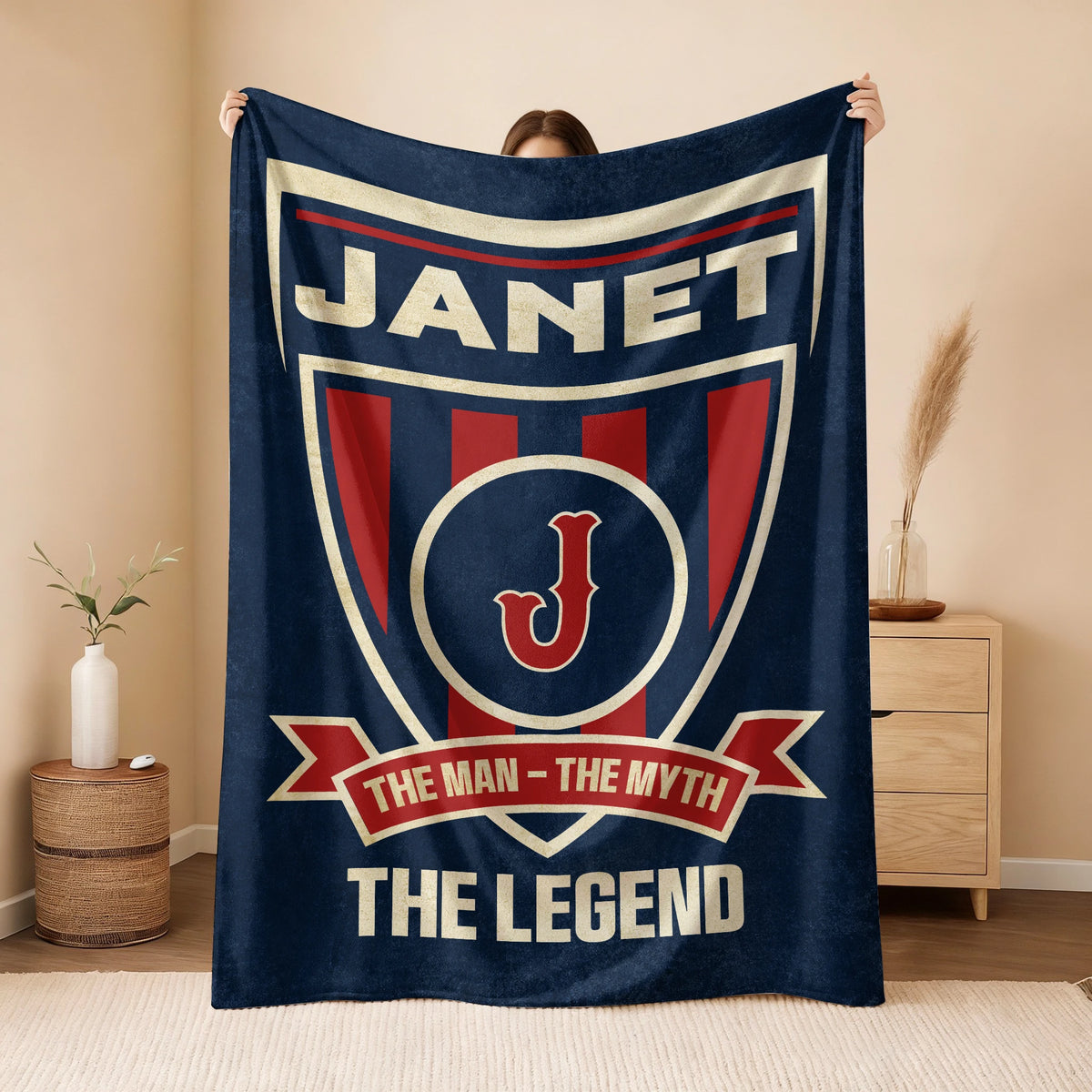 The Man The Myth The Legend Blue Burgundy Baseball Blanket JANET 13K1 BK18