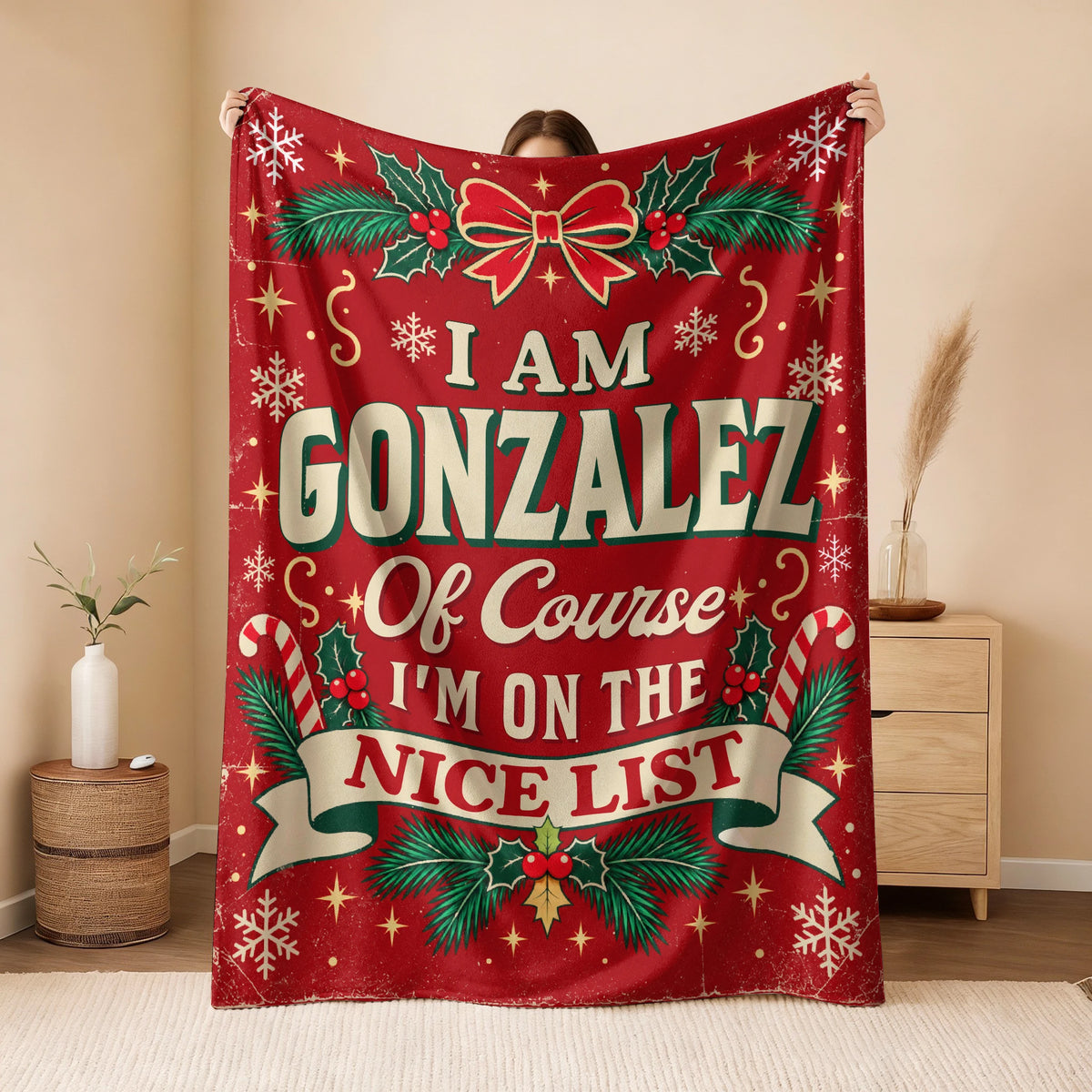 I'm Name Of Course I'm On The Nice List Christmas Fleece Blanket GONZALEZ 13K1 BK56