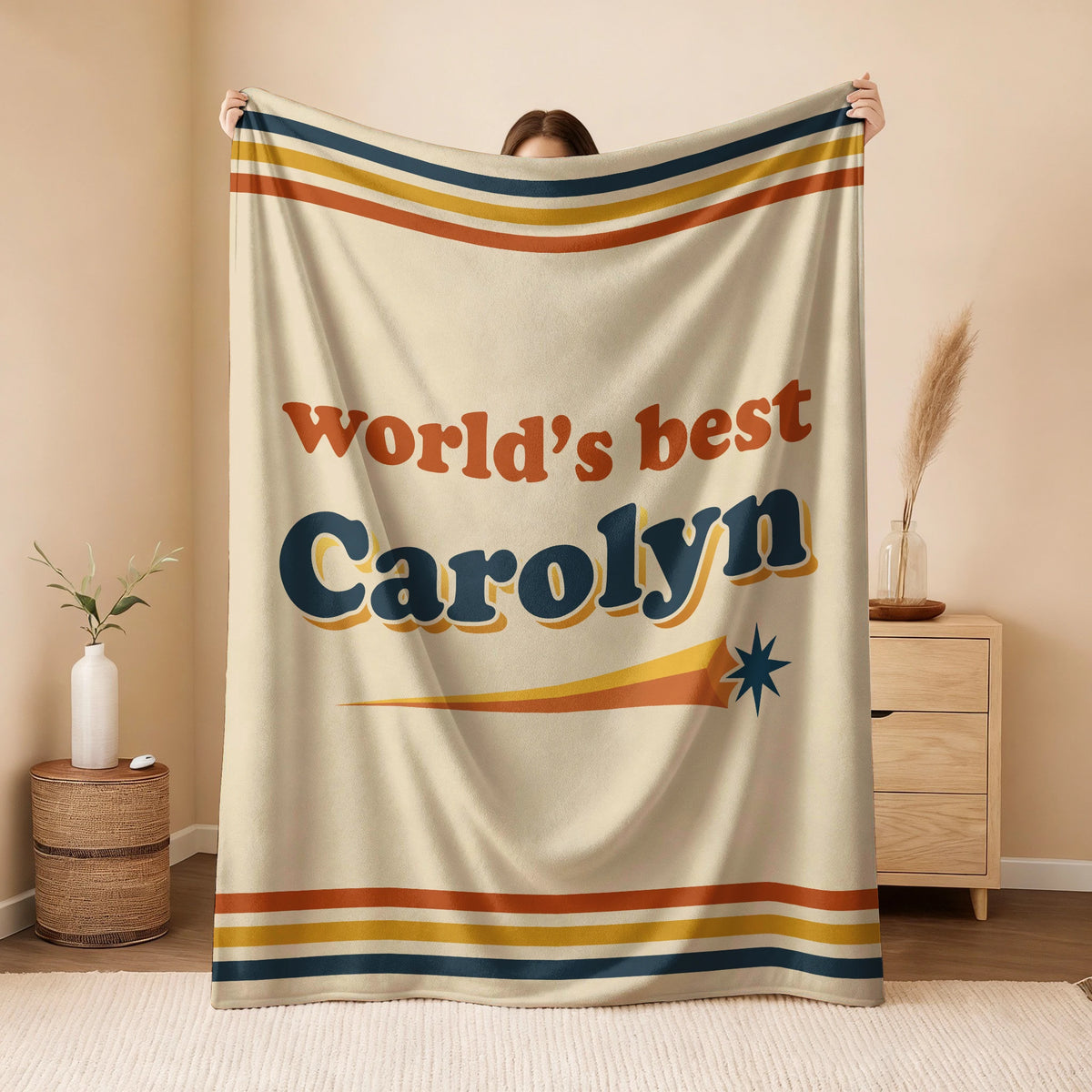 World's Best Your Name Retro Fleece Blanket CAROLYN 13K1 BK64