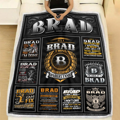 BRAD Personalized Blanket | Custom Name Cozy Throw Gift 13K1-BK2