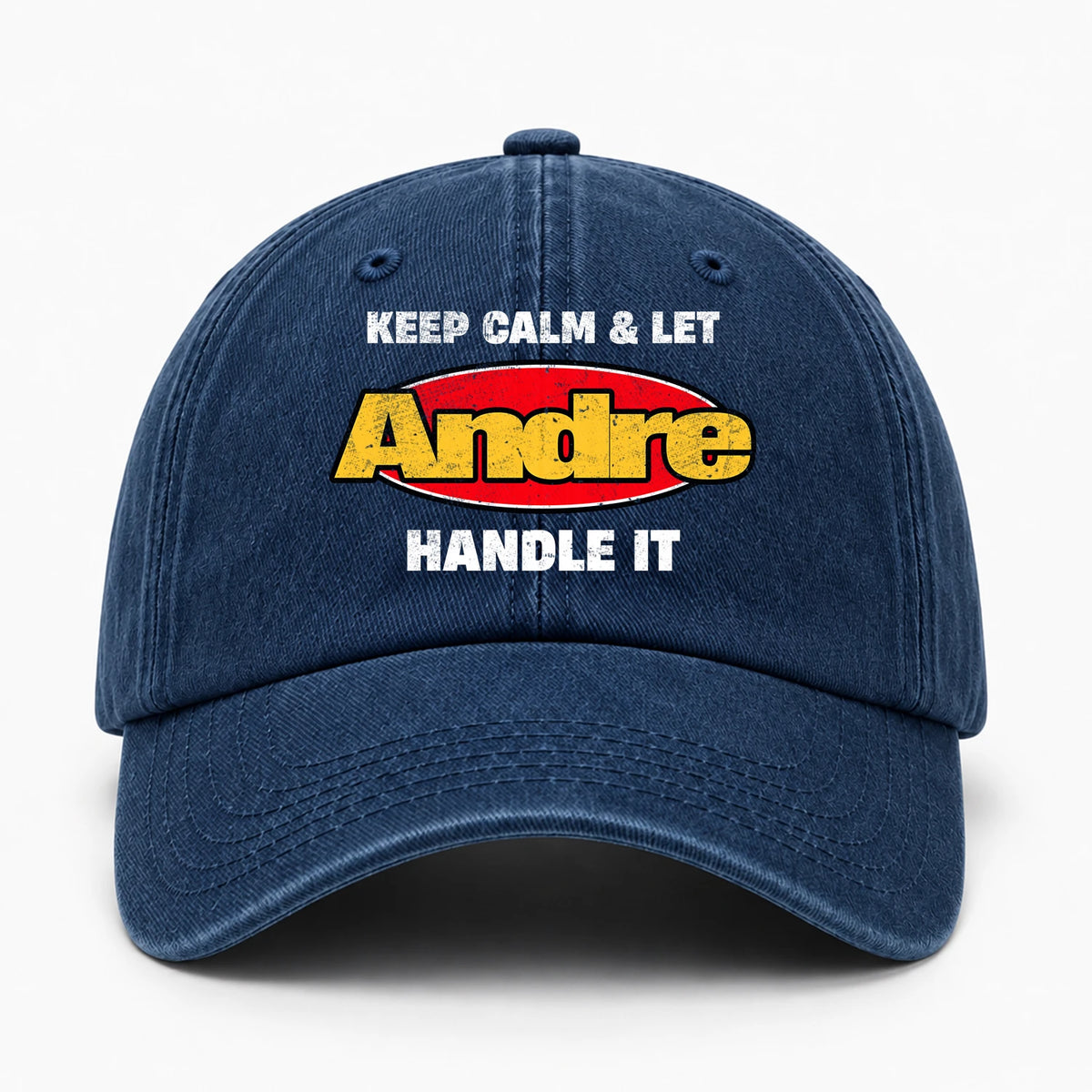 Keep Calm & Let Your Name Handle It Yellow And Red Logo Washed Cap ANDRE 13K1 C172PF