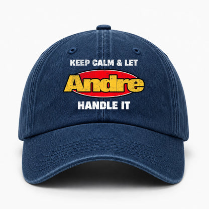 Keep Calm & Let Your Name Handle It Yellow And Red Logo Washed Cap ANDRE 13K1 C172PF