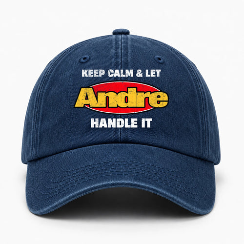 Keep Calm & Let Your Name Handle It Yellow And Red Logo Washed Cap ANDRE 13K1 C172PF