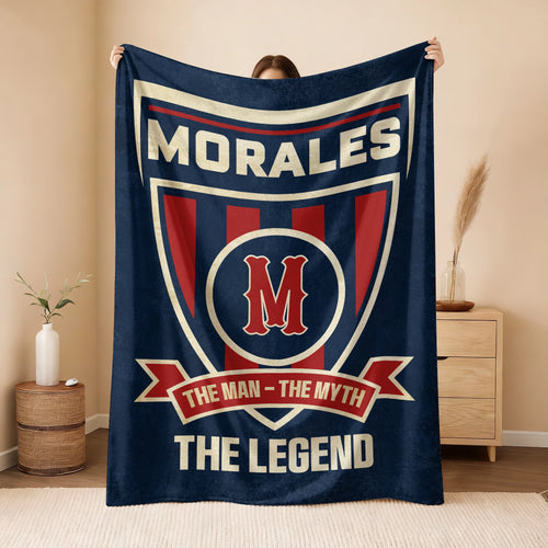 The Man The Myth The Legend Blue Burgundy Baseball Blanket MORALES 13K1 BK18