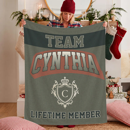 Team Your Name Lifetime Member Sage Green Fleece Blanket CYNTHIA 13K1 BK22