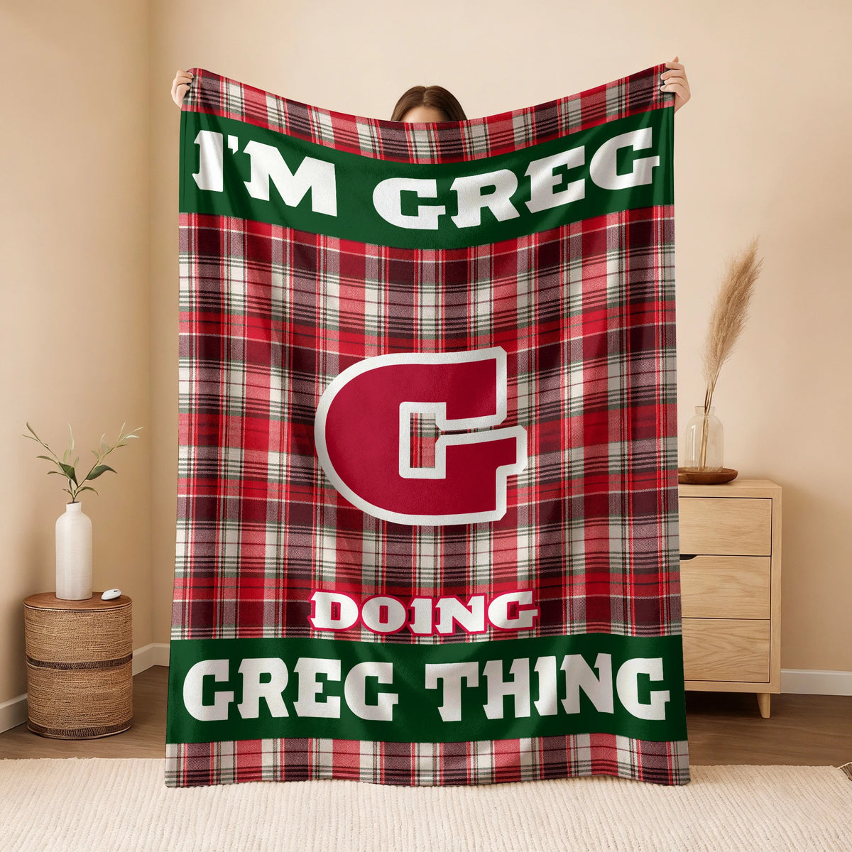 I'm Name Doing Name Things Red Plaid Fleece Blanket GREG 13K1 BK49