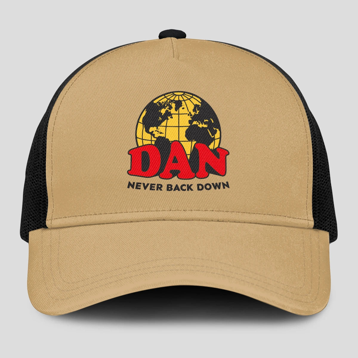 Never Back Down World Logo Khaki Mesh Cap DAN 13K1 C212PF