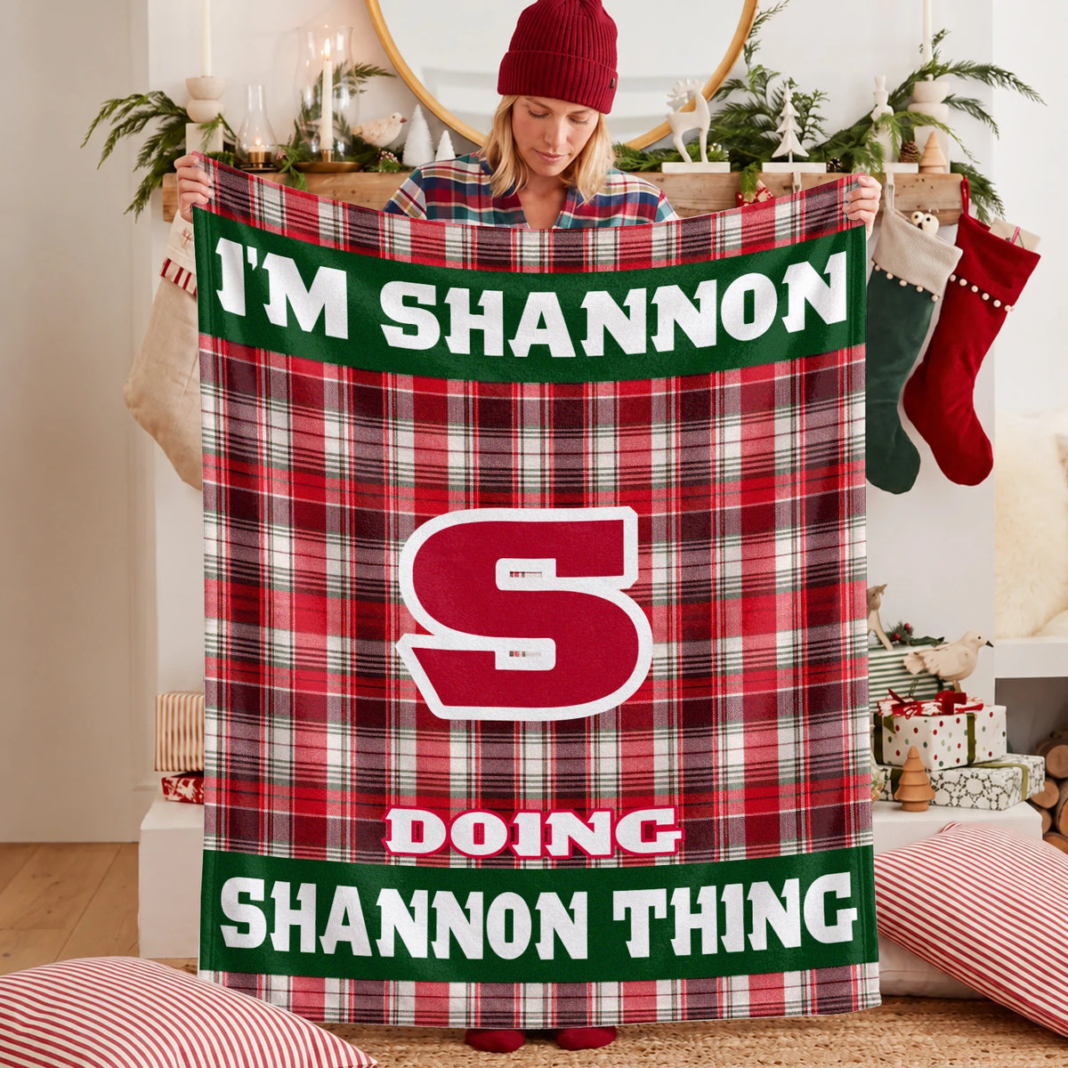 I'm Name Doing Name Things Red Plaid Fleece Blanket SHANNON 13K1 BK49
