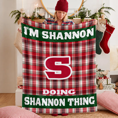 I'm Name Doing Name Things Red Plaid Fleece Blanket SHANNON 13K1 BK49