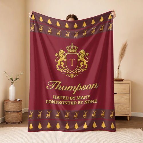 Hated By Many Confronted By None Burgundy Gold Christmas Fleece Blanket THOMPSON 13K1 BK33