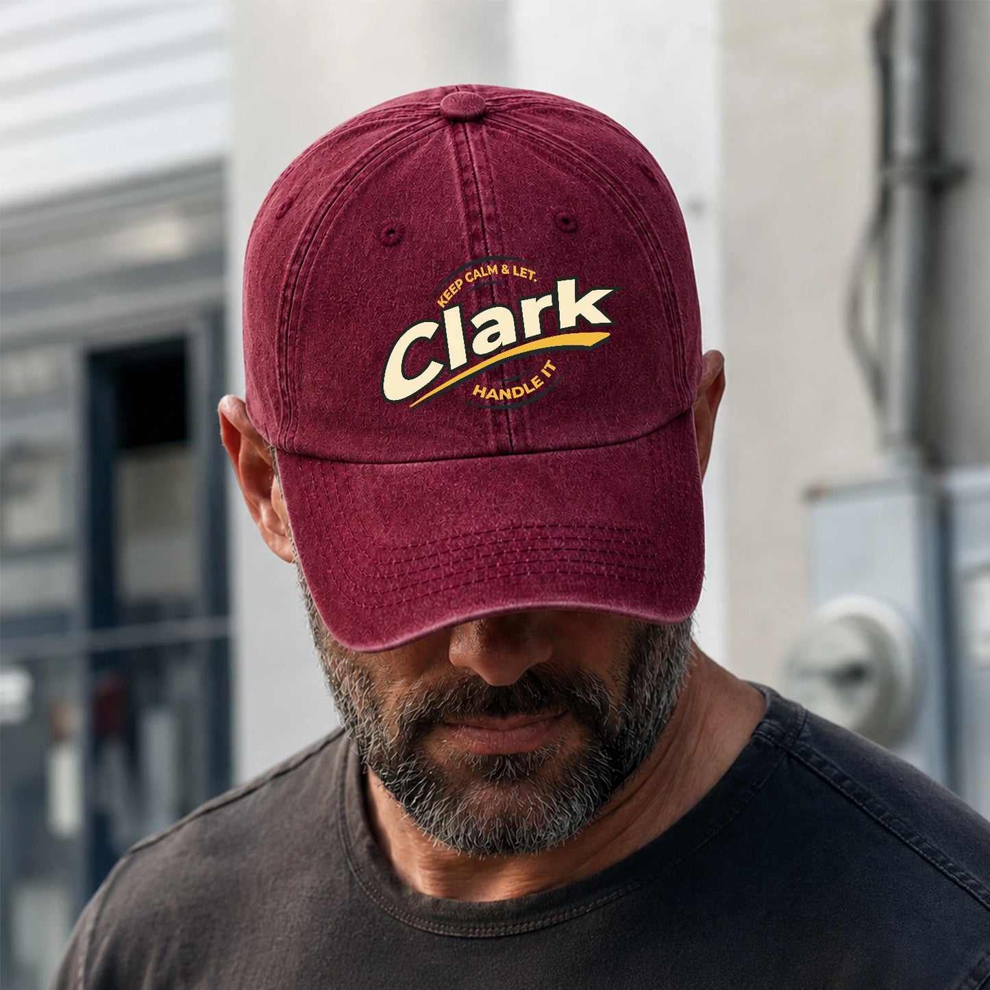 Keep Calm & Let Your Name Handle It Burgundy Washed Cap CLARK 13K1 C105PF