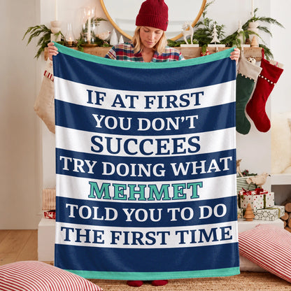 If At First You Don't Succeed Blue & White Striped Fleece Blanket MEHMET 13K1 BK55
