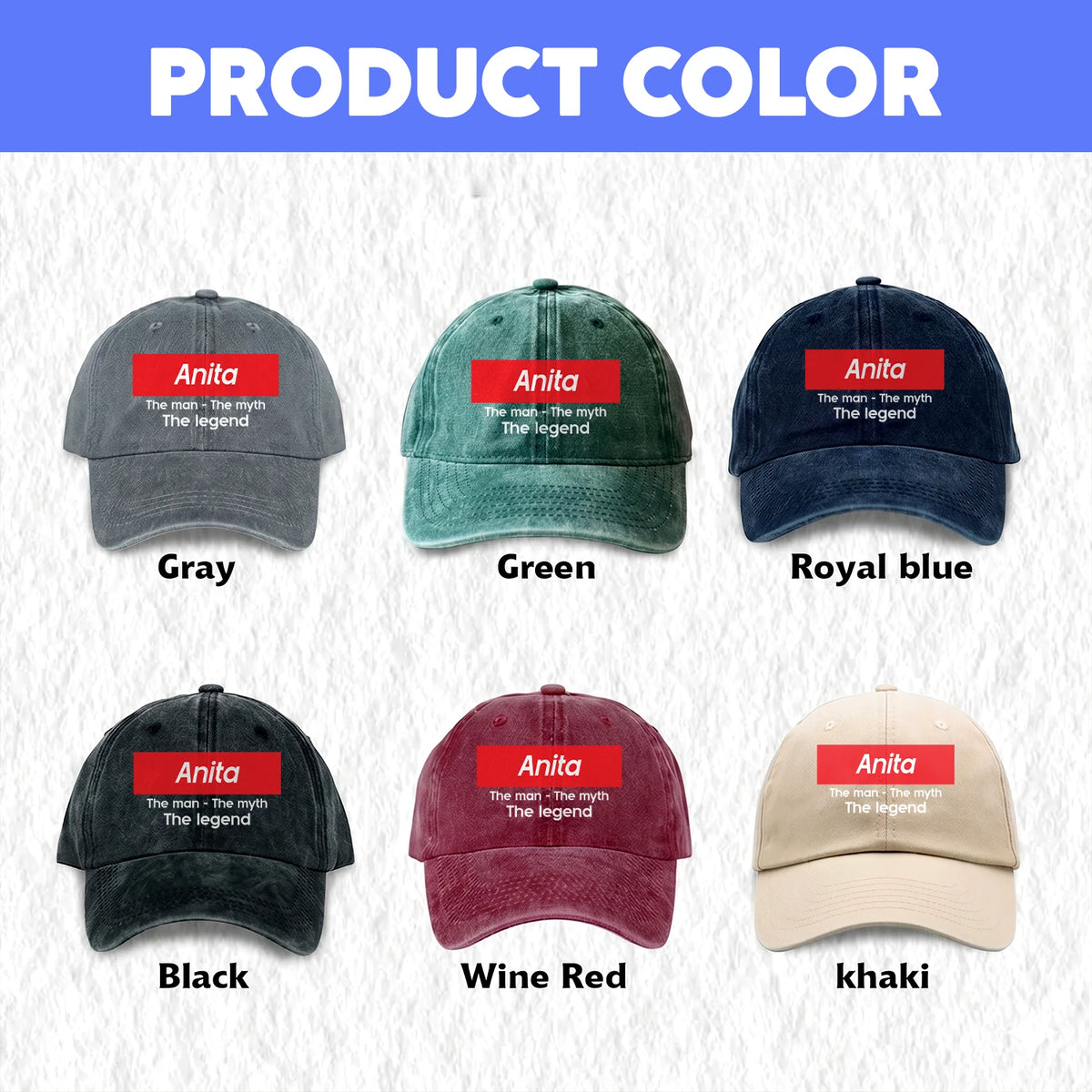 Your Name The Man The Myth The Legend Red Logo Washed Cap ANITA 13K1 C130PF