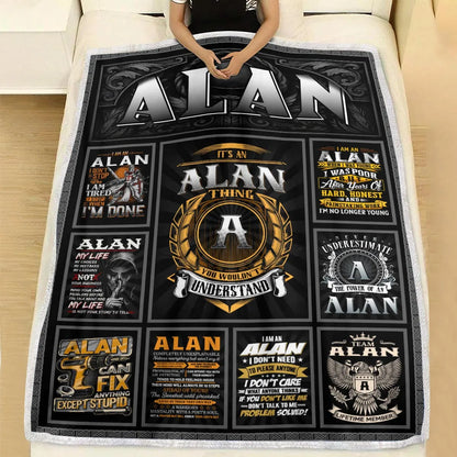 ALAN Personalized Blanket | Custom Name Cozy Throw Gift 13K1-BK2