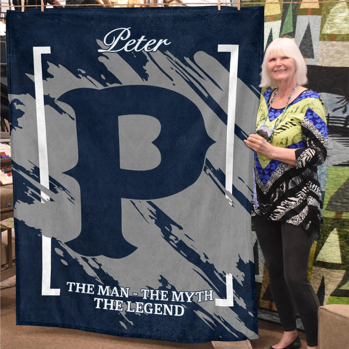 The Man The Myth The Legend Navy Baseball Fleece Blanket PETER 13K1 BK17