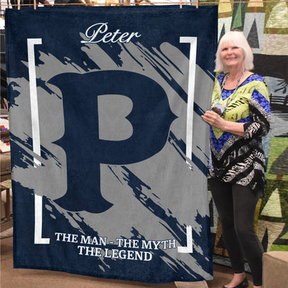 The Man The Myth The Legend Navy Baseball Fleece Blanket PETER 13K1 BK17