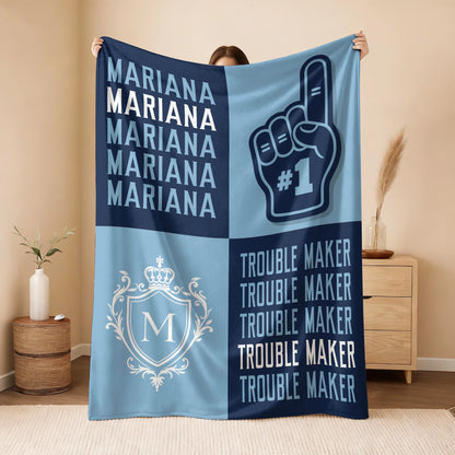 Trouble Maker Funny Blue Fleece Blanket MARIANA 13K1 BK21