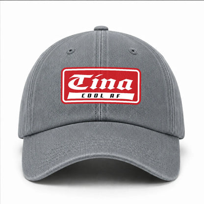 Your Name Cool Af Red Logo Funny Washed Cap TINA 13K1 C79PF