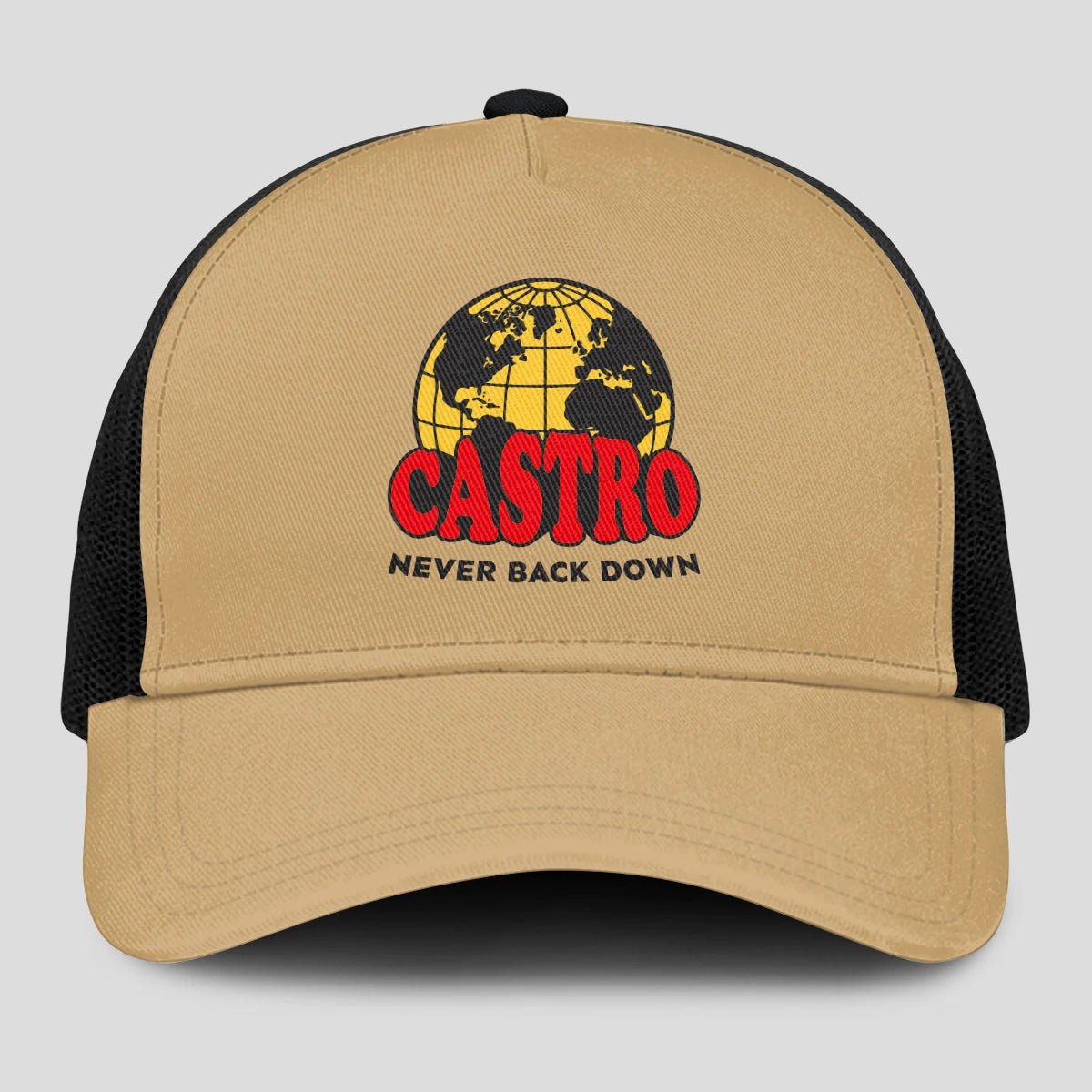 Never Back Down World Logo Khaki Mesh Cap CASTRO 13K1 C212PF