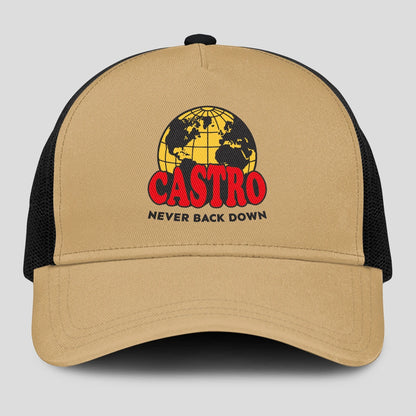 Never Back Down World Logo Khaki Mesh Cap CASTRO 13K1 C212PF