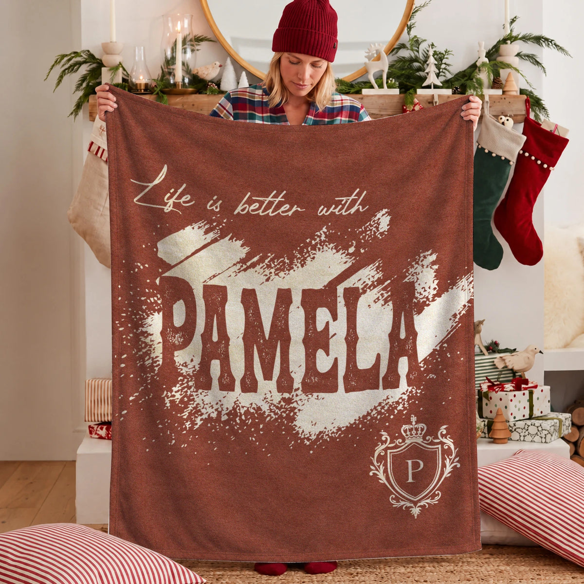 Life Is Better With Your Name Terracotta Cream Fleece Blanket PAMELA 13K1 BK30