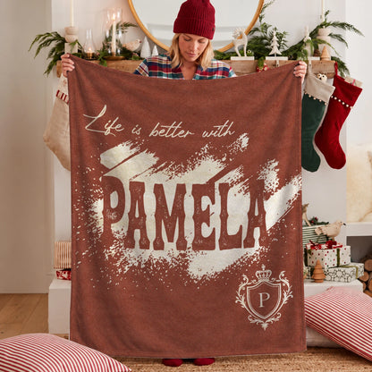 Life Is Better With Your Name Terracotta Cream Fleece Blanket PAMELA 13K1 BK30