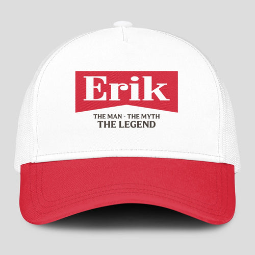 The Man The Myth The Legend Red And White Mesh Cap ERIK 13K1 C197PF