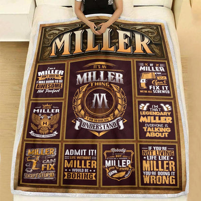 MILLER Personalized Blanket | Custom Name Cozy Throw Gift 13K1-BK4
