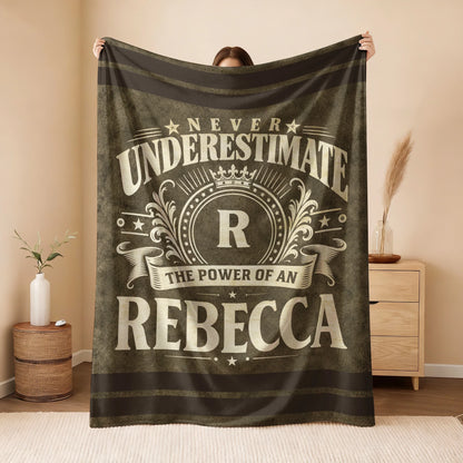 Never Underestimate The Power Of A Name Olive Green Army Fleece Blanket REBECCA 13K1 BK46