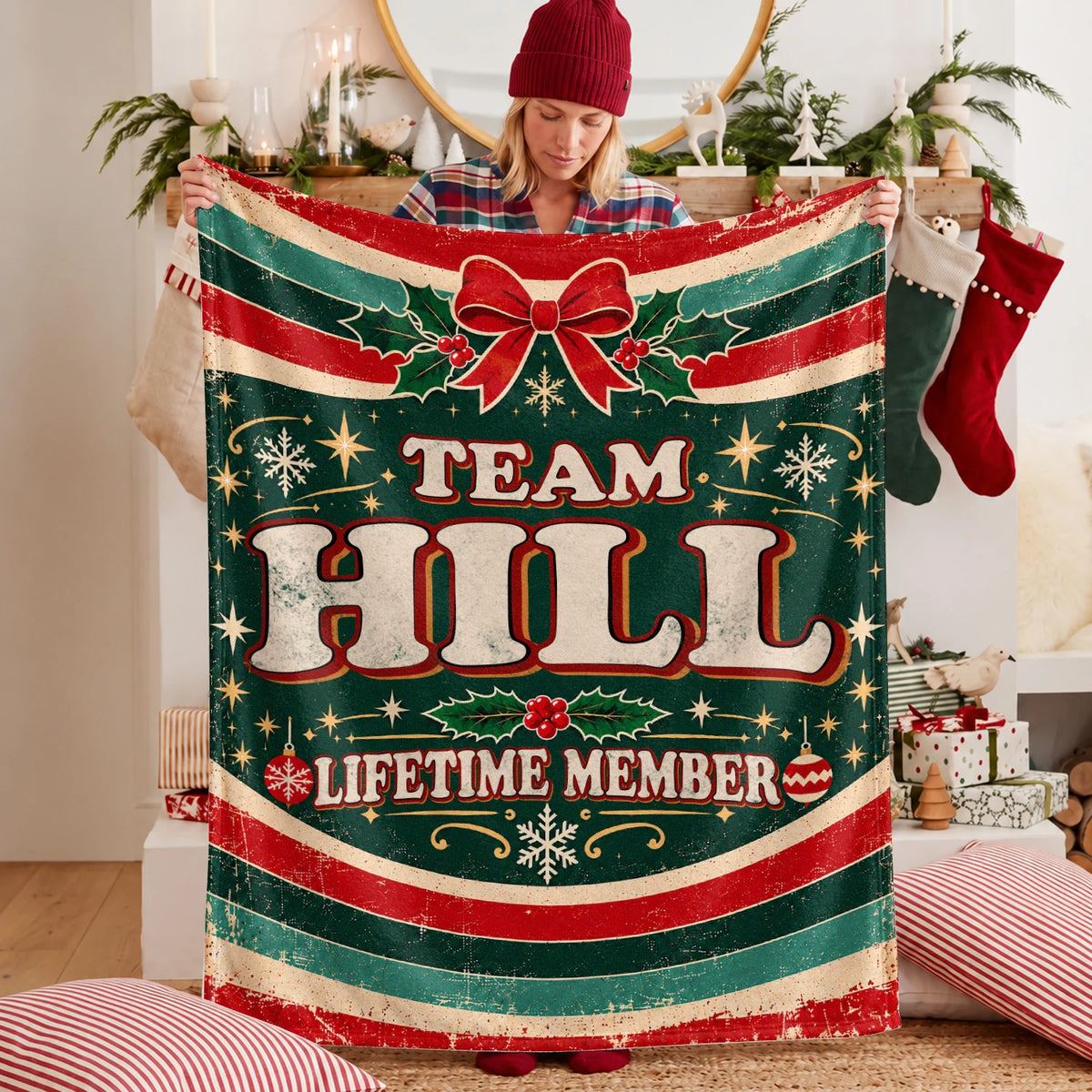 Team Your Name Lifetime Member Christmas Fleece Blanket HILL 13K1 BK52
