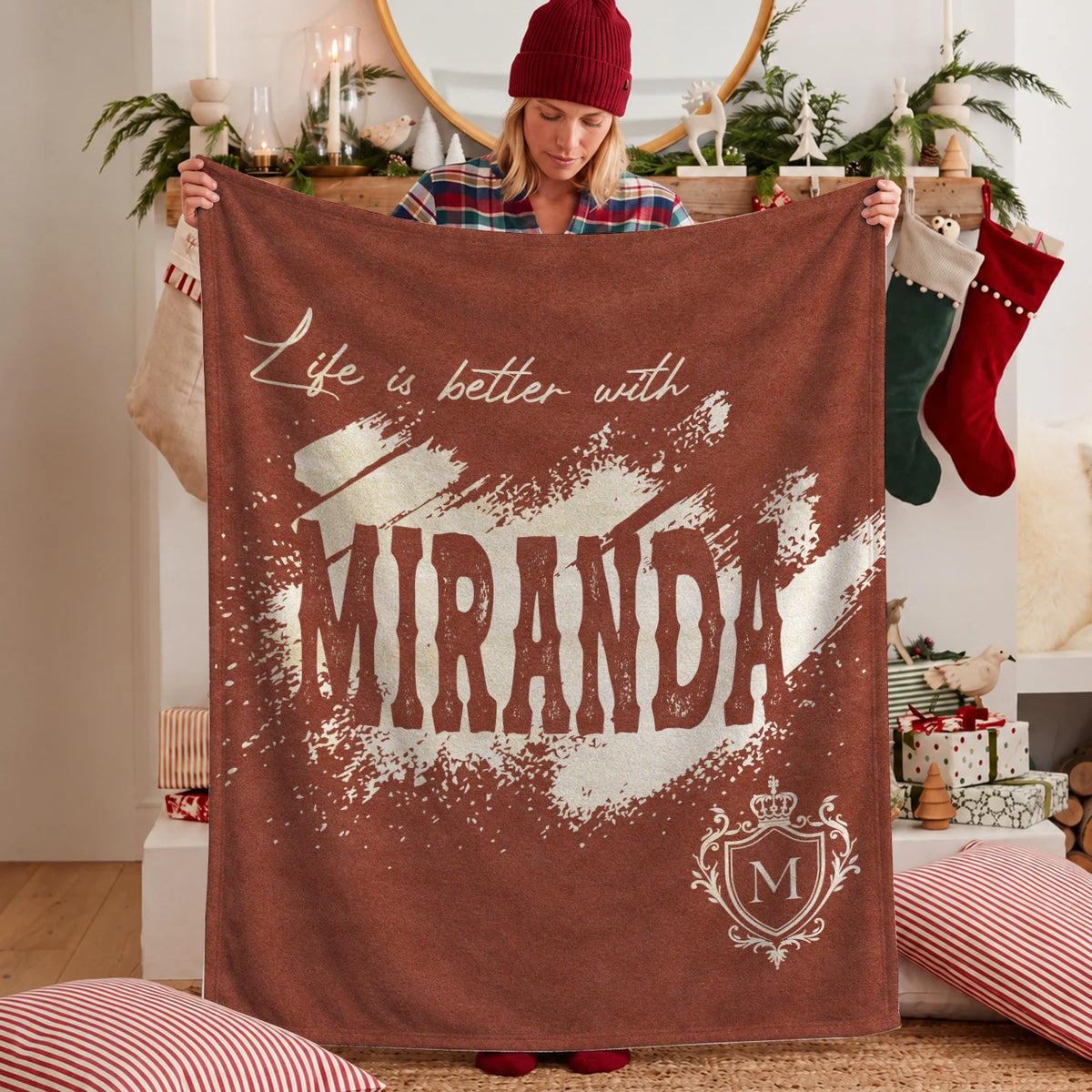 Life Is Better With Your Name Terracotta Cream Fleece Blanket MIRANDA 13K1 BK30