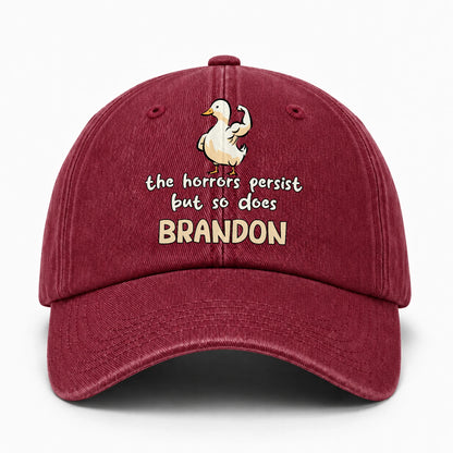 The Horrors Persist But So Does Your Name Funny Goose Burgundy Washed Cap BRANDON 13K1 C126PF