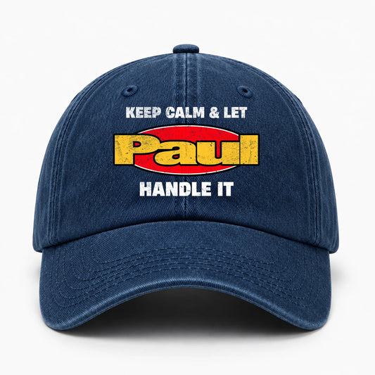 Keep Calm & Let Your Name Handle It Yellow And Red Logo Washed Cap PAUL 13K1 C172PF